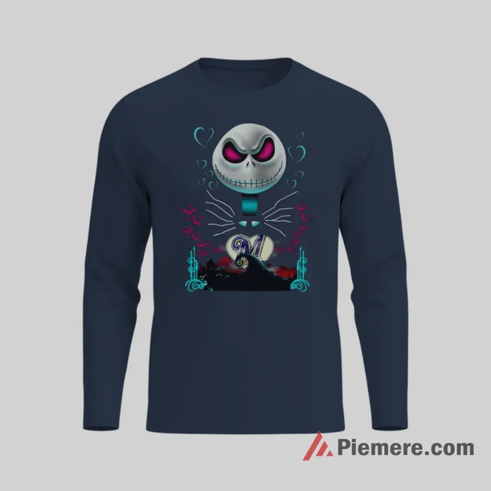Jack Skellington And Sally Milwaukee Brewers Gothic Shirt on navy long sleeve shirt for men graphic tee