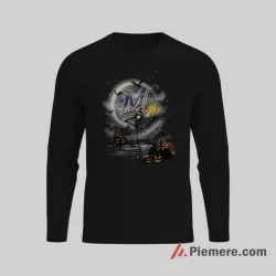Jack Skellington Pumpkin Milwaukee Brewers Halloween Fan Shirt on black long sleeve shirt for men graphic tee