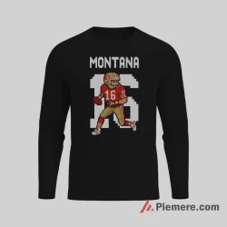 Joe Montana San Francisco 49ers Retro Pixel Shirt on black long sleeve shirt for men graphic tee