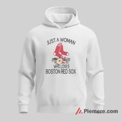 Just A Woman Who Loves Boston Red Sox Baseball Shirt on white hoodie for men graphic tee