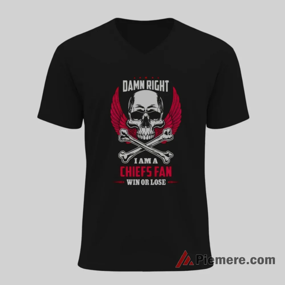 Kansas City Chiefs Hardcore Skull Fan Quote Shirt on black v-neck shirt for men graphic tee
