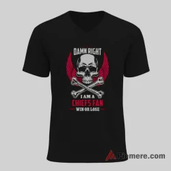 Kansas City Chiefs Hardcore Skull Fan Quote Shirt on black v-neck shirt for men graphic tee