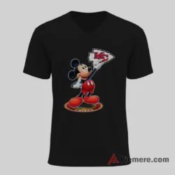 Kansas City Chiefs Mickey Mouse Arrowhead Pointing Shirt on black v-neck shirt for men graphic tee