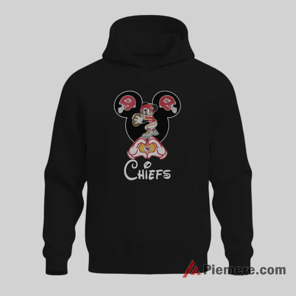 Kansas City Chiefs Mickey Mouse Helmet Silhouette Icon Shirt on black hoodie for men graphic tee
