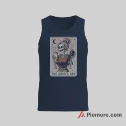 Kansas City Chiefs Tarot Skeleton Fan Art Shirt on navy tank top for men graphic tee