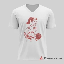 Kansas City Chiefs Vintage Cheer Girl Fan Shirt on white v-neck shirt for men graphic tee