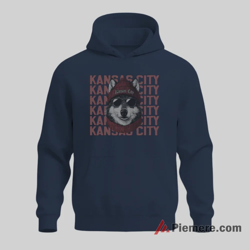 Kansas City Chiefs Wolf Streetwear Beanie Fan Shirt on navy hoodie for men graphic tee