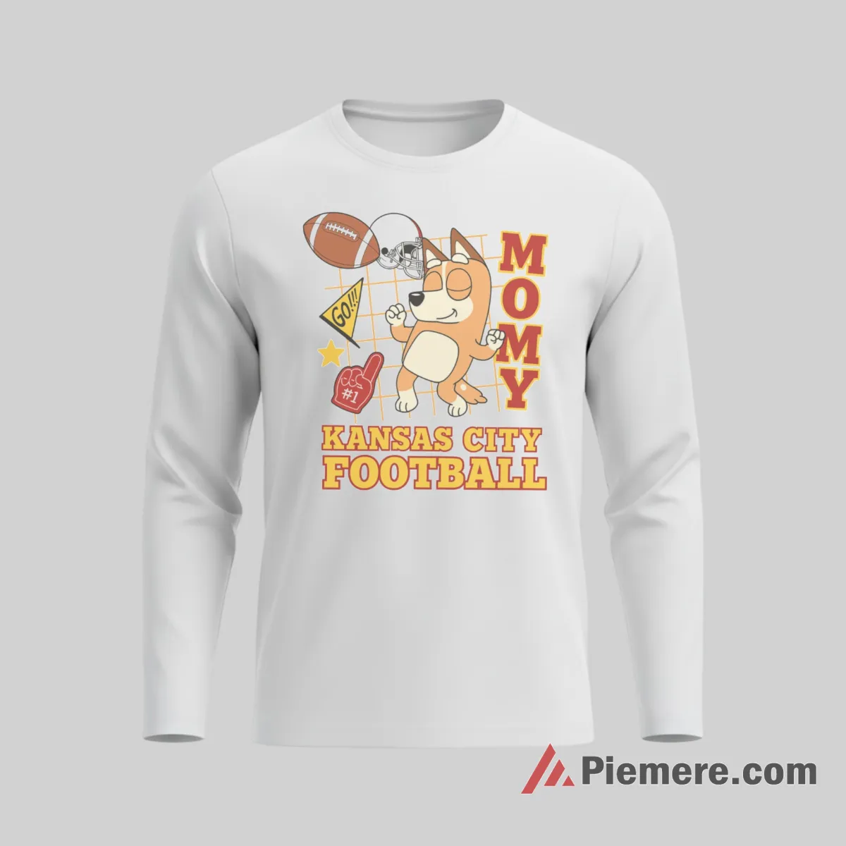 Kansas City Football Mom Bluey Cheer Fan Long Sleeve White Kansas City Football Mom Bluey Cheer Fan Shirt on white long sleeve shirt for men graphic tee