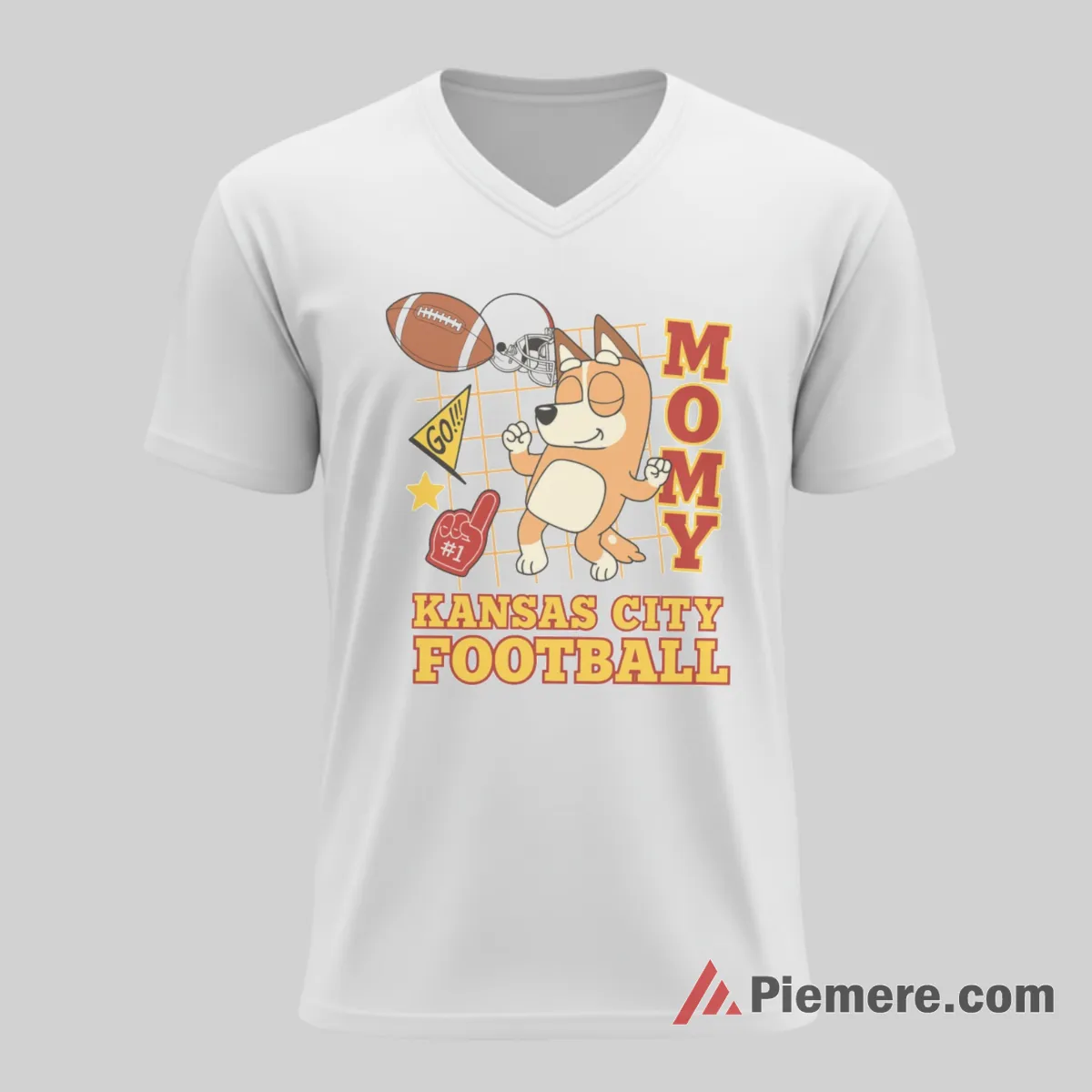 Kansas City Football Mom Bluey Cheer Fan V Neck White Kansas City Football Mom Bluey Cheer Fan Shirt on white v-neck shirt for men graphic tee
