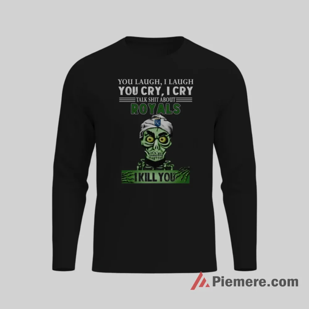 Kansas City Royals Achmed Skeleton Comedy Baseball Shirt on black long sleeve shirt for men graphic tee