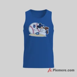 Kansas City Royals Action Pose Mickey Mouse Baseball Shirt on royal blue tank top for men graphic tee