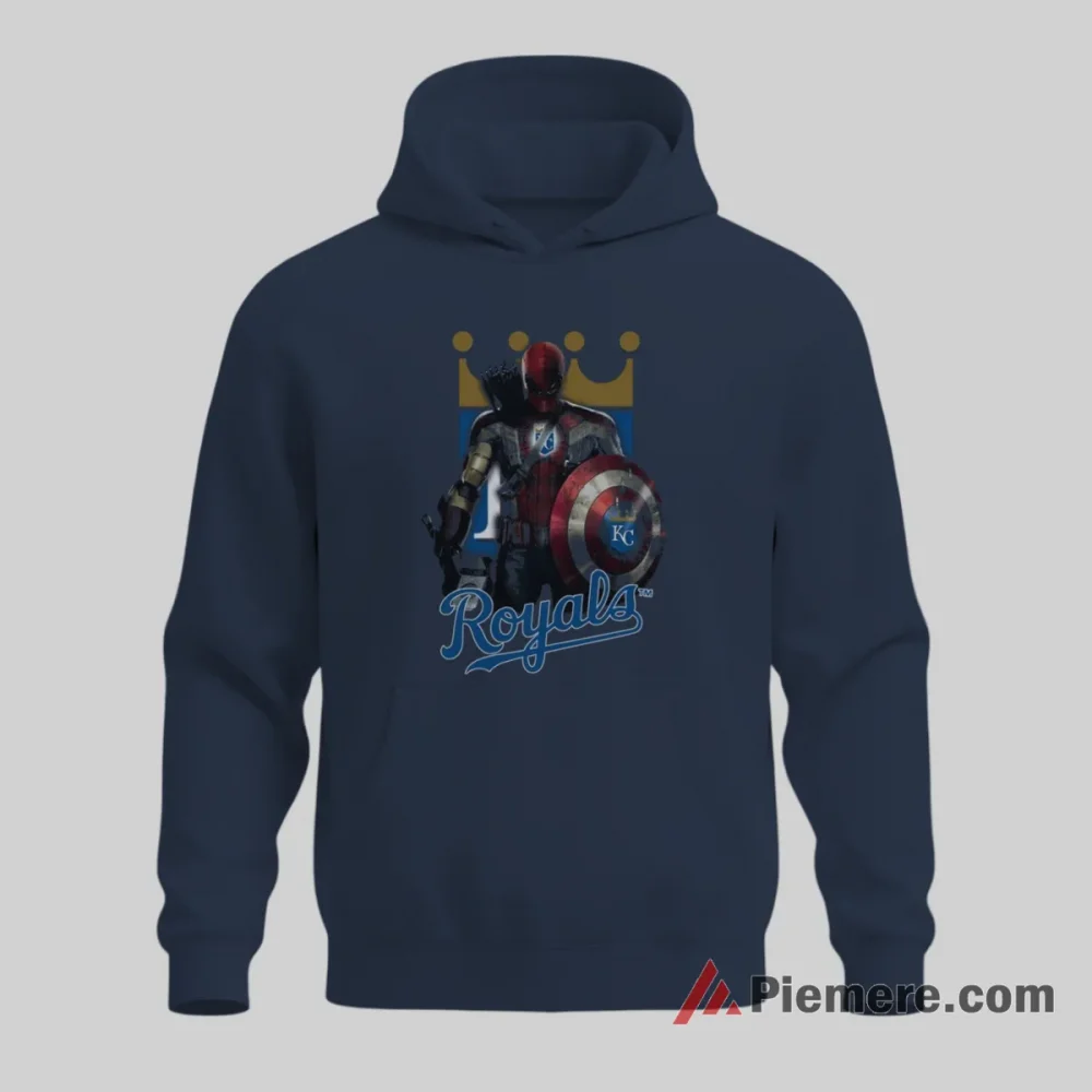 Kansas City Royals Avengers Heroes Baseball Crossover Shirt on navy hoodie for men graphic tee