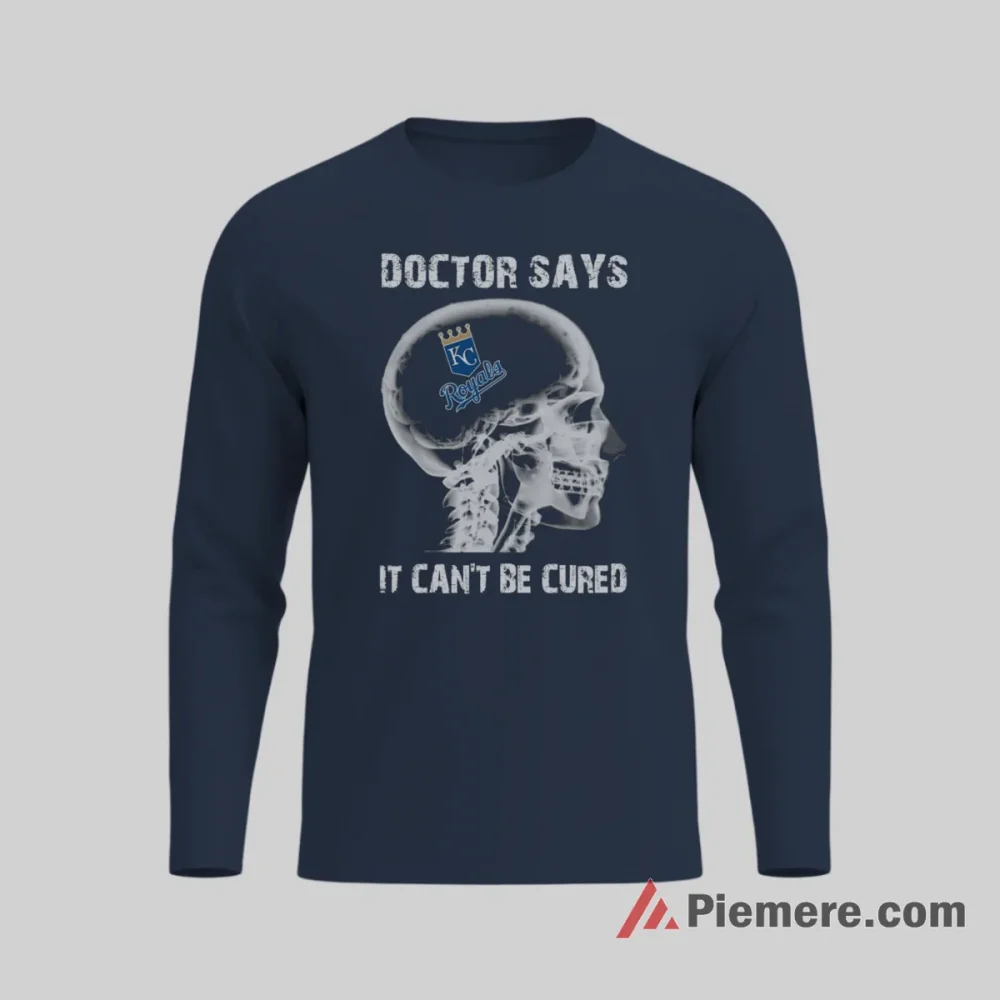 Kansas City Royals Baseball Addiction Skull Fan Shirt on navy long sleeve shirt for men graphic tee