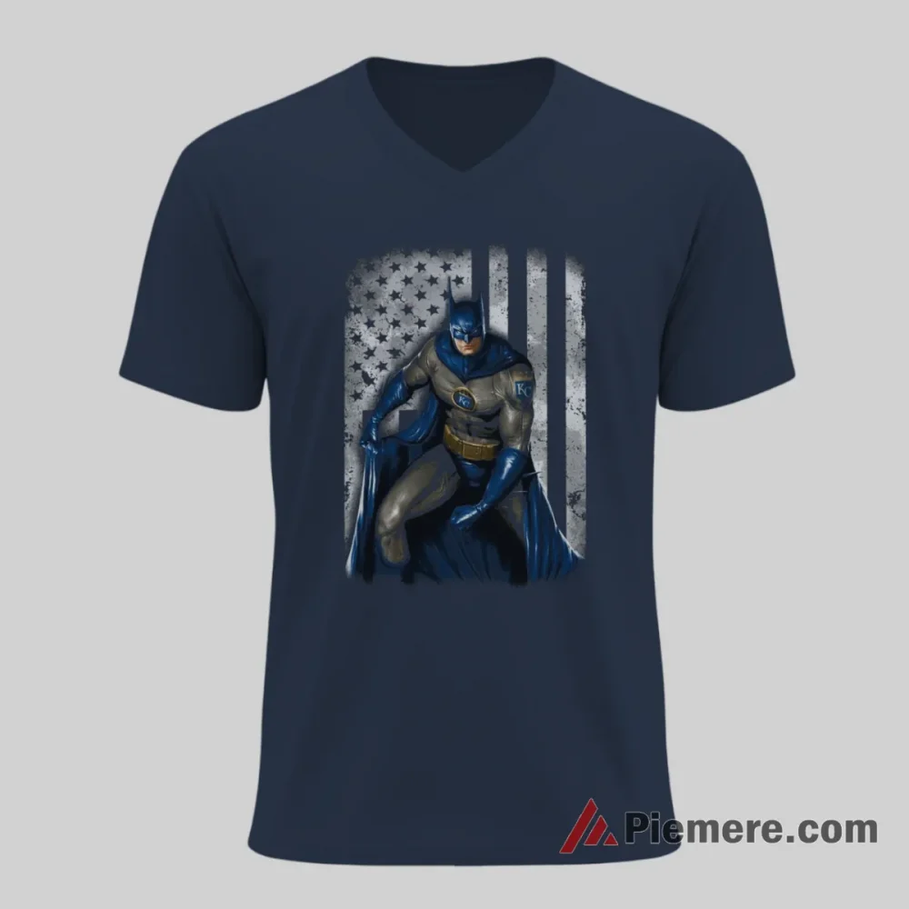 Kansas City Royals Batman American Flag Baseball Hero Shirt on navy v-neck shirt for men graphic tee