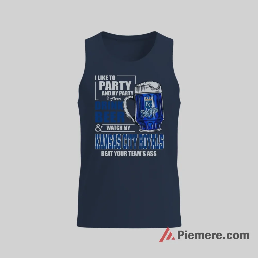 Kansas City Royals Beer And Baseball Party Fan Shirt on navy tank top for men graphic tee