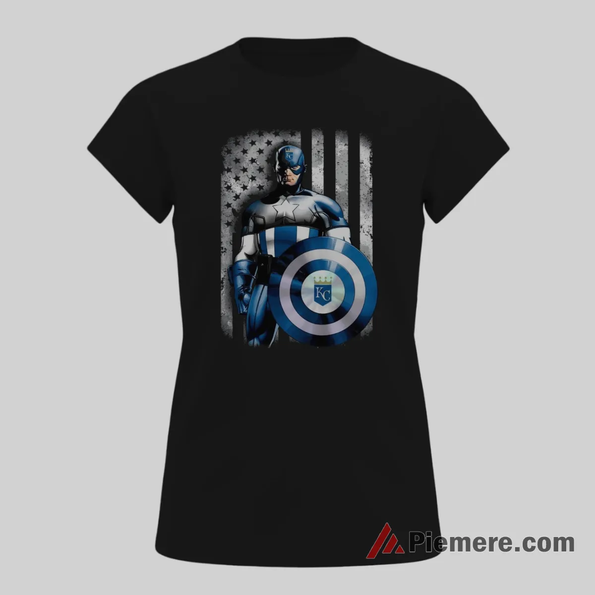 Kansas City Royals Captain America American Flag Hero Shirt on black short sleeve shirt for women graphic tee