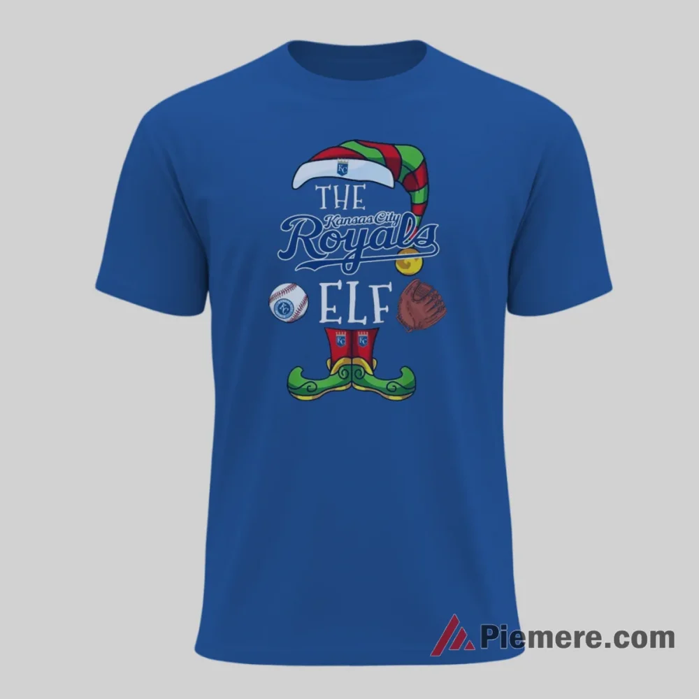 Kansas City Royals Christmas Elf Baseball Holiday Shirt on royal blue short sleeve shirt for men graphic tee