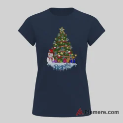 Kansas City Royals Christmas Tree Holiday Baseball Fan Shirt on navy short sleeve shirt for women graphic tee