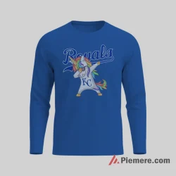 Kansas City Royals Dabbing Unicorn Funny Baseball Fan Shirt on royal blue long sleeve shirt for men graphic tee