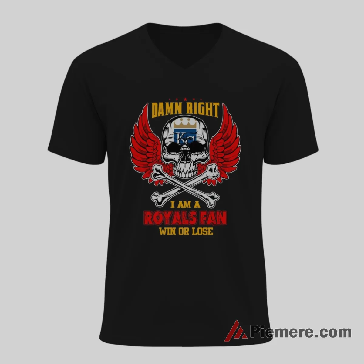 Kansas City Royals Damn Right I Am A Royals Fan Skull V Neck Black Kansas City Royals Damn Right I Am A Royals Fan Skull Shirt on black v-neck shirt for men graphic tee
