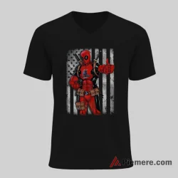 Kansas City Royals Deadpool American Flag Baseball Fan Shirt on black v-neck shirt for men graphic tee