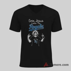 Kansas City Royals Even Jesus Loves The Royals Faith Shirt on black v-neck shirt for men graphic tee