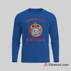 Kansas City Royals Halloween Baseball Pumpkin Shirt on royal blue long sleeve shirt for men graphic tee
