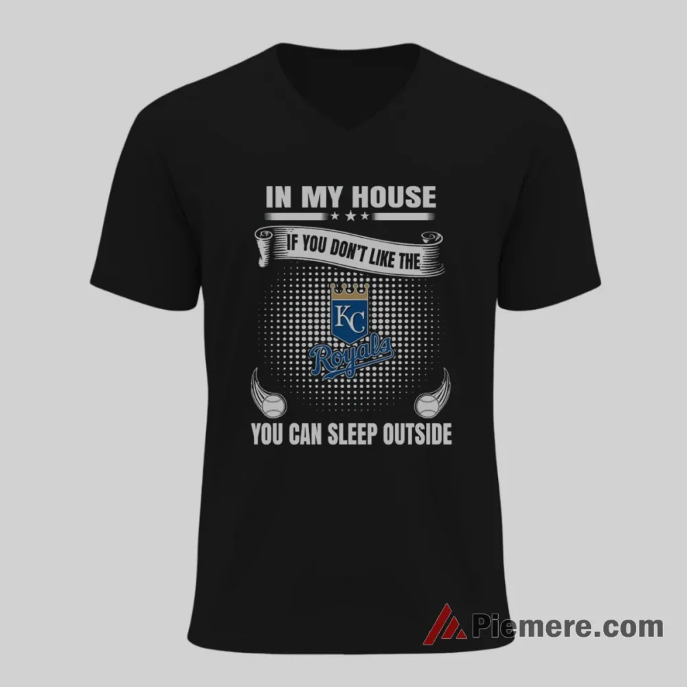 Kansas City Royals In My House Royals Rules Baseball Shirt on black v-neck shirt for men graphic tee