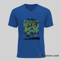 Kansas City Royals Incredible Hulk Baseball Power Shirt on royal blue v-neck shirt for men graphic tee