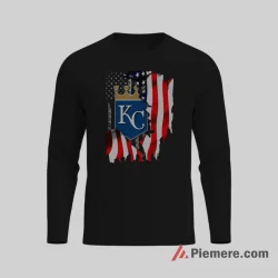 Kansas City Royals Kc Crown American Flag Baseball Shirt on black long sleeve shirt for men graphic tee