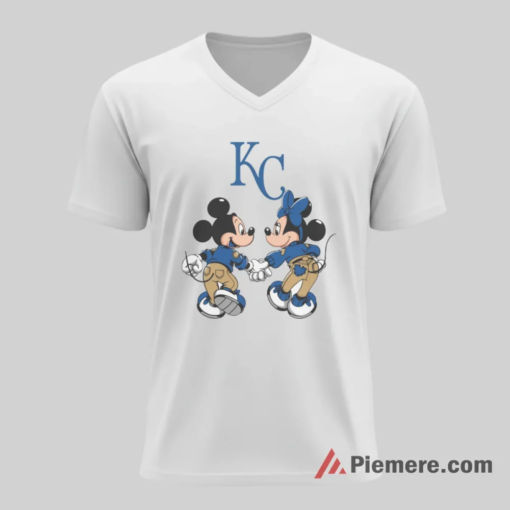 Kansas City Royals Mickey Mouse And Minnie Mouse Fan Love Shirt on white v-neck shirt for men graphic tee