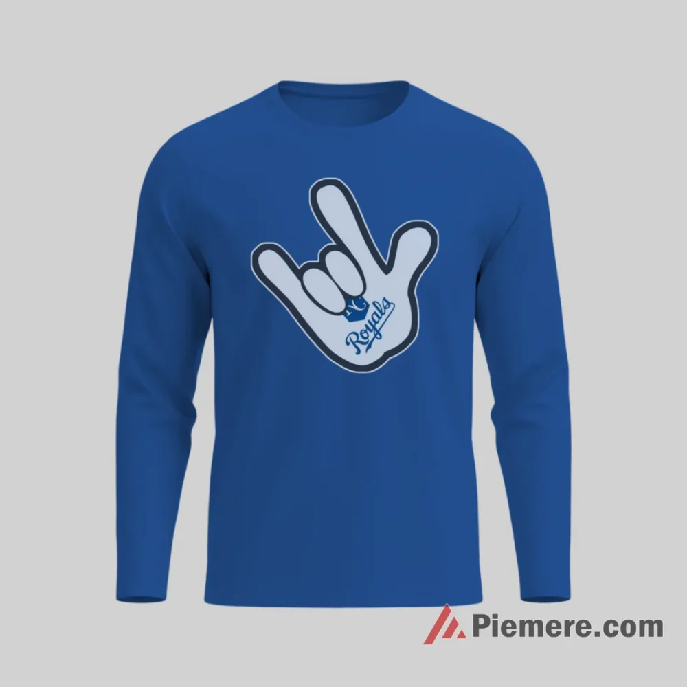 Kansas City Royals Mickey Mouse Rock Hand Fan Shirt on royal blue long sleeve shirt for men graphic tee