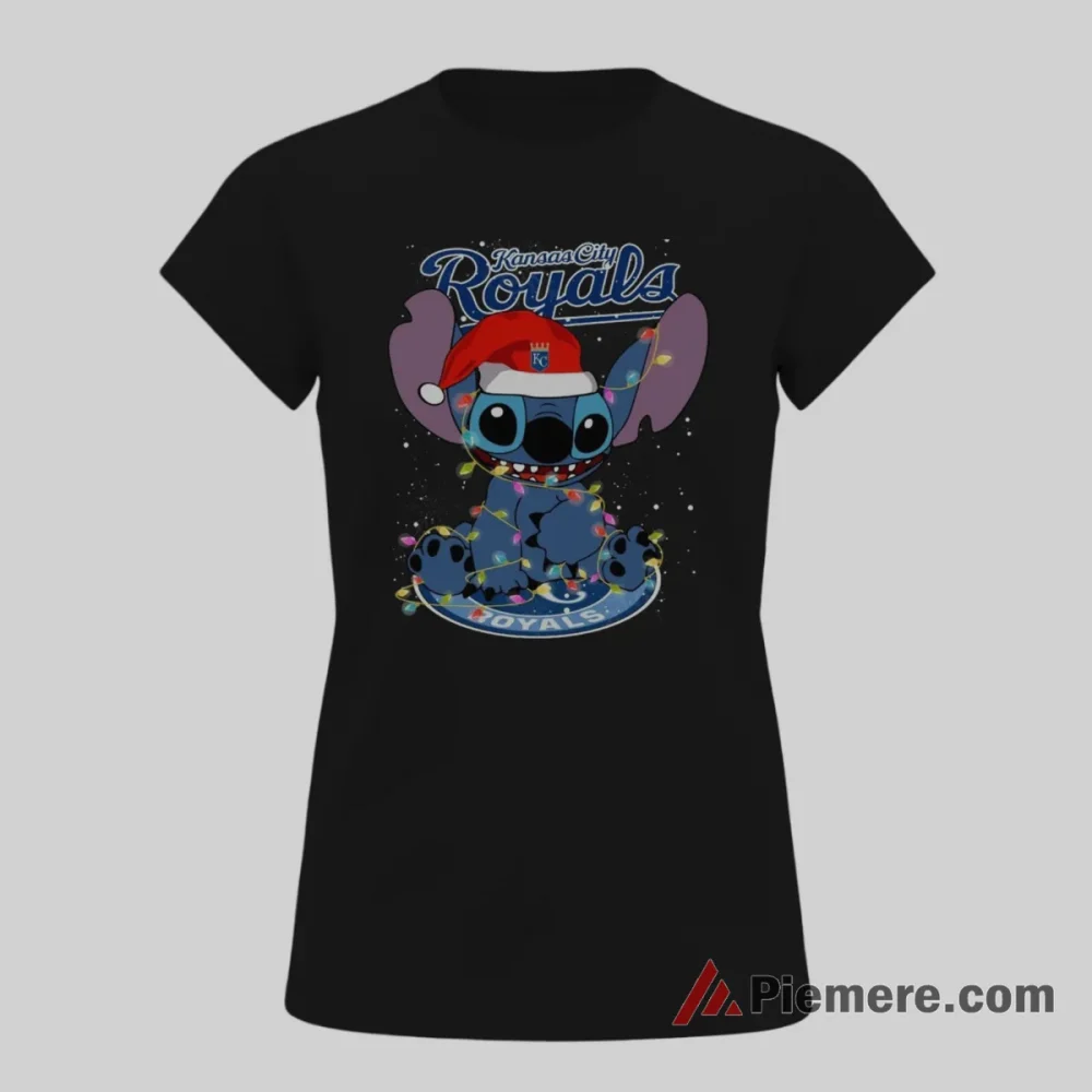 Kansas City Royals Noel Stitch Christmas Baseball Shirt on black short sleeve shirt for women graphic tee