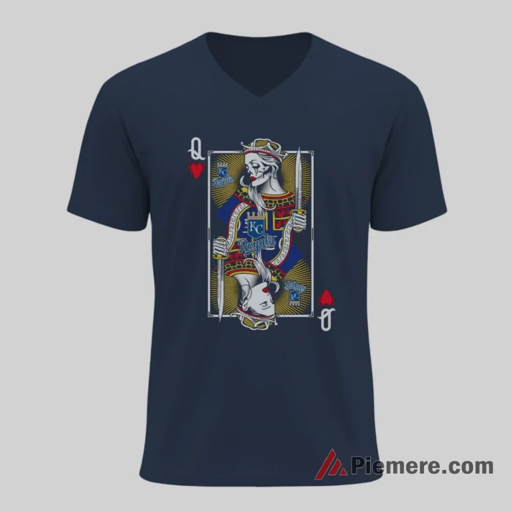 Kansas City Royals Queen Of Hearts Playing Card Baseball Shirt on navy v-neck shirt for men graphic tee