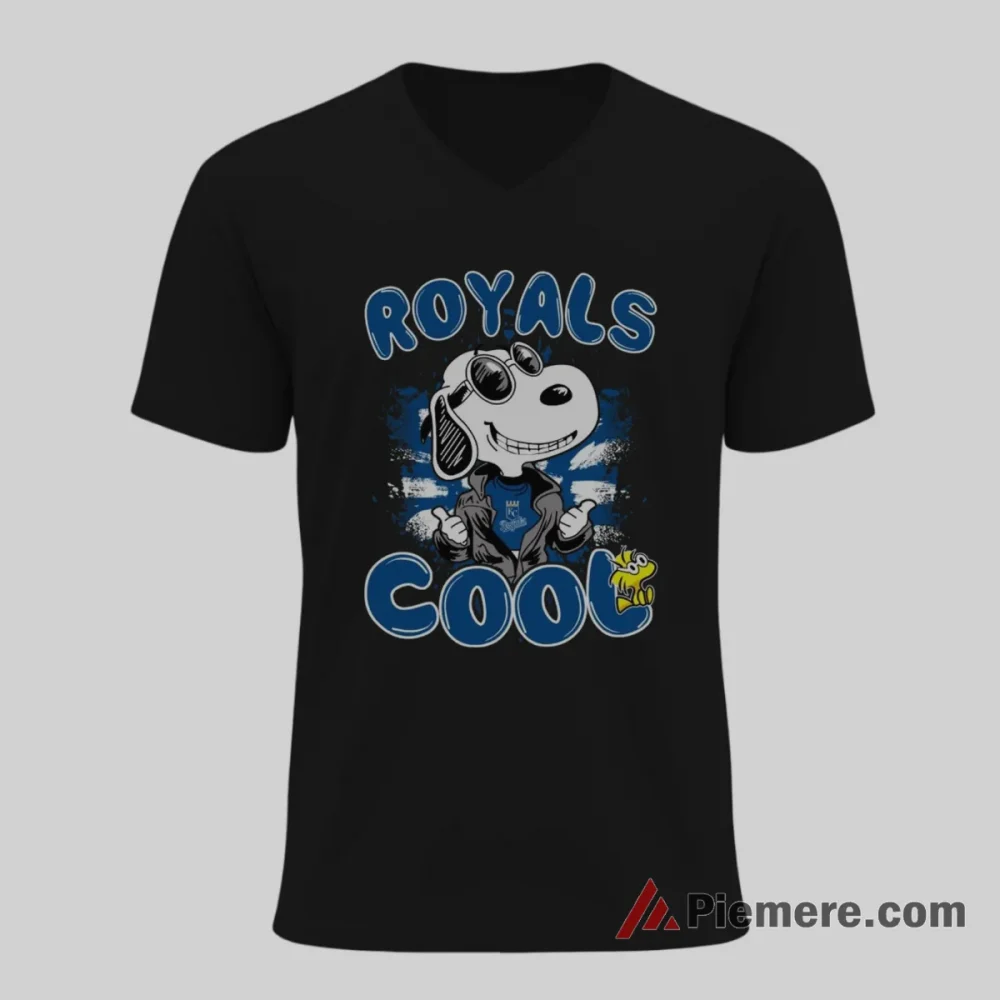 Kansas City Royals Snoopy Cool Baseball Cartoon Fan Shirt on black v-neck shirt for men graphic tee