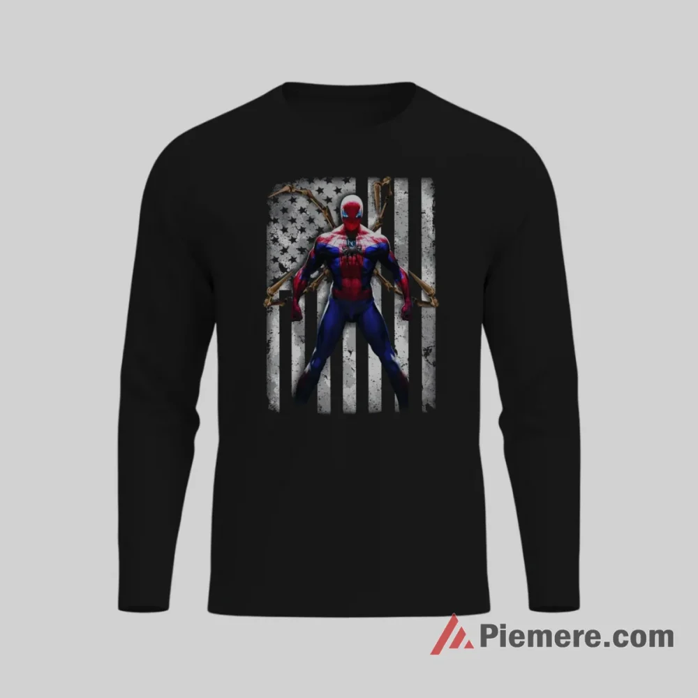 Kansas City Royals Spider Man American Flag Baseball Hero Shirt on black long sleeve shirt for men graphic tee