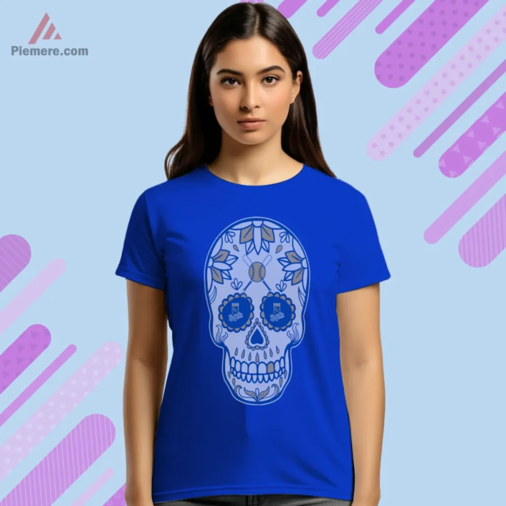 Kansas City Royals Sugar Skull Shirt on royal blue short sleeve