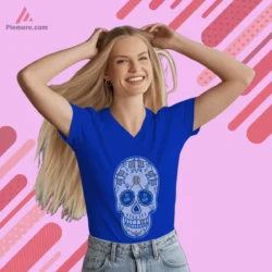 V neck tee with Royals sugar skull artwork