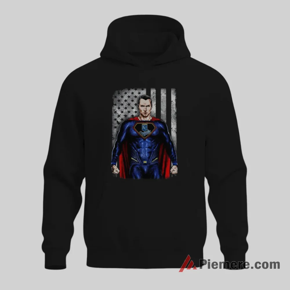 Kansas City Royals Superman American Flag Hero Baseball Shirt on black hoodie for men graphic tee