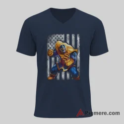 Kansas City Royals Thanos American Flag Power Baseball Shirt on navy v-neck shirt for men graphic tee