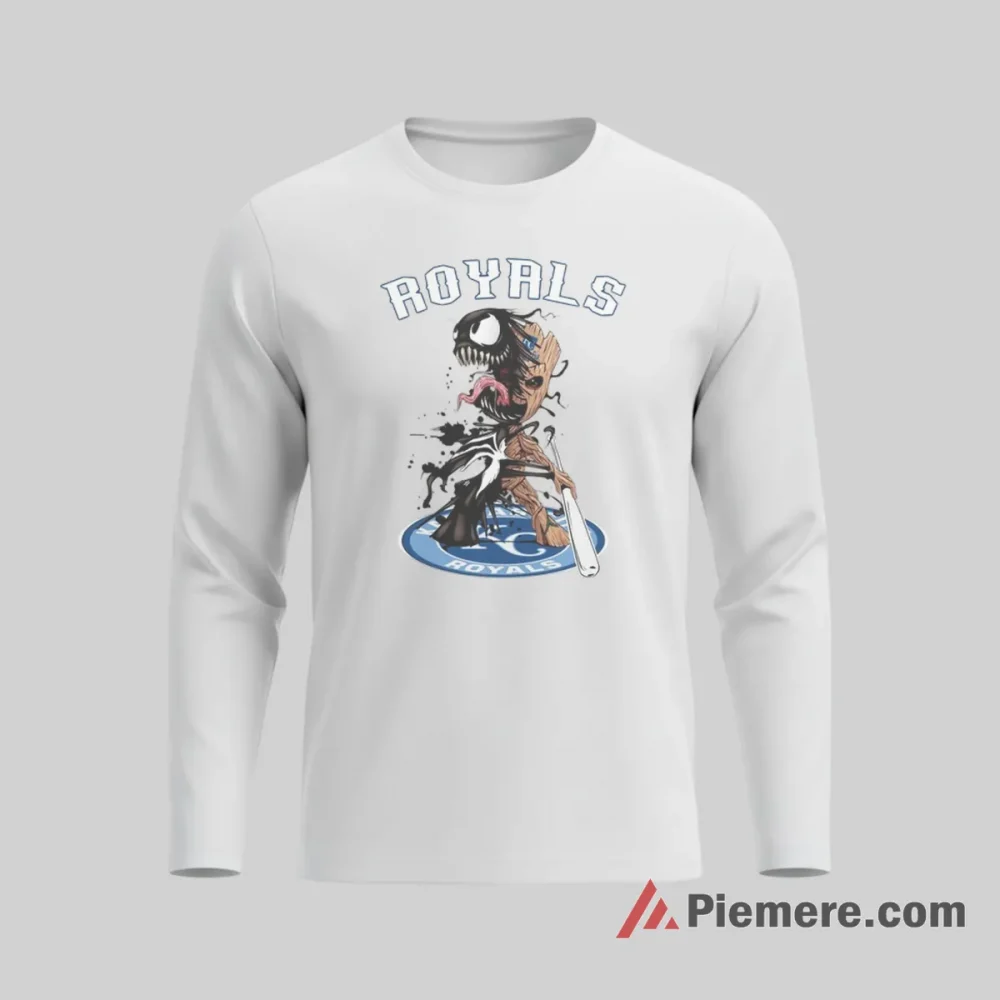 Kansas City Royals Venom Groot Comic Baseball Shirt on white long sleeve shirt for men graphic tee