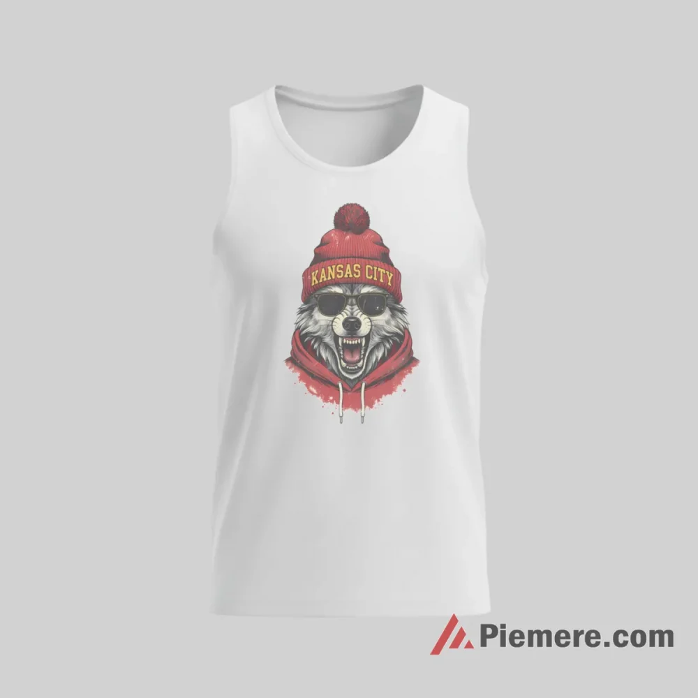 Kansas City Wolf Retro Street Fan Beanie Shirt on white tank top for men graphic tee