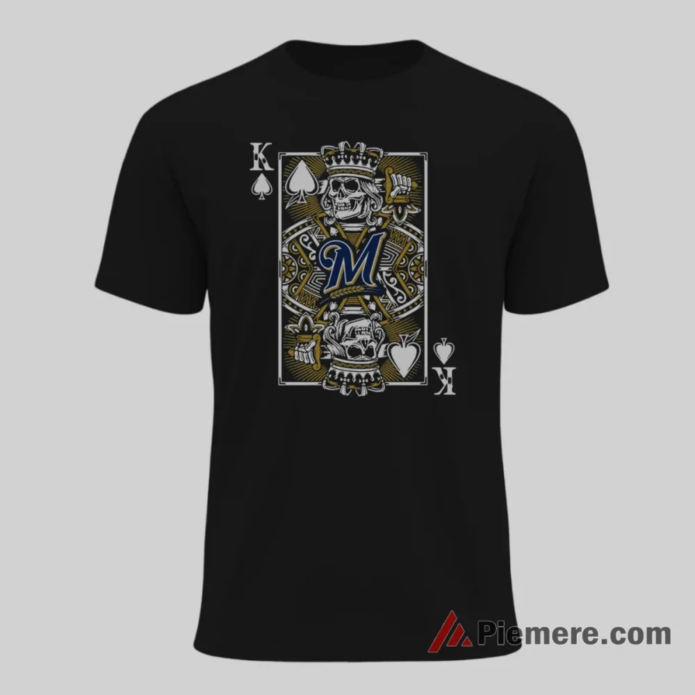 King Of Spades Skull Milwaukee Brewers Playing Card Shirt on black short sleeve shirt for men graphic tee