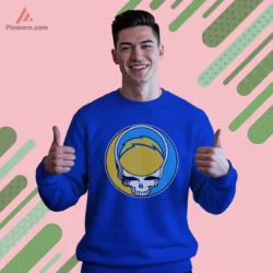 Royal blue sweatshirt featuring skull and team bolt