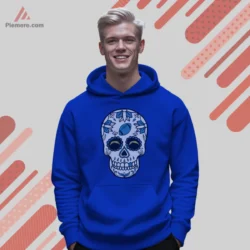 Royal blue hoodie with sugar skull art in team colors