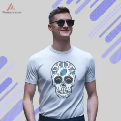 White short sleeve tee with bold sugar skull design