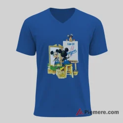 Los Angeles Dodgers Artistic Mickey Canvas Style Shirt on royal blue v-neck shirt for men graphic tee