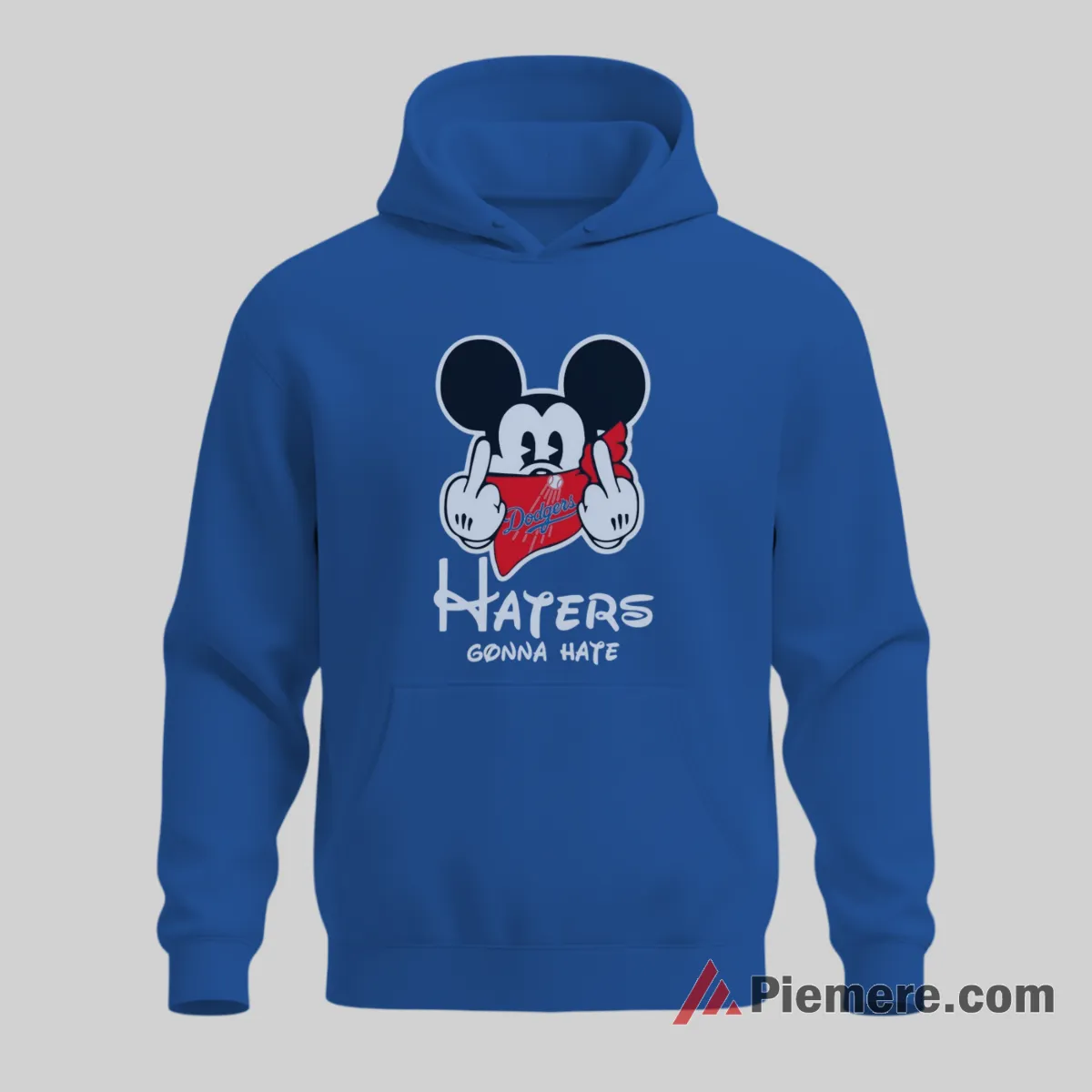 Los Angeles Dodgers Bold Mickey Haters Gonna Hate Shirt on royal blue hoodie for men graphic tee