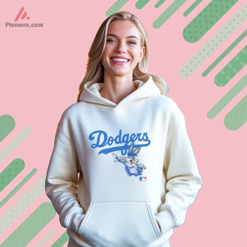 Los Angeles Dodgers Bugs Bunny Shirt on white hoodie
