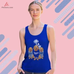 Los Angeles Dodgers Golden Retriever Shirt on royal blue tank top